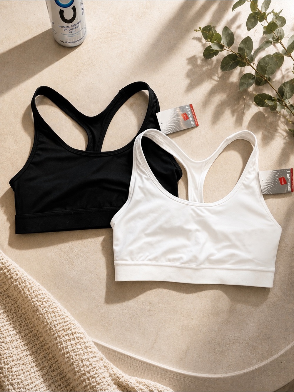 Hanes Black & White Racerback Sports Bra Duo